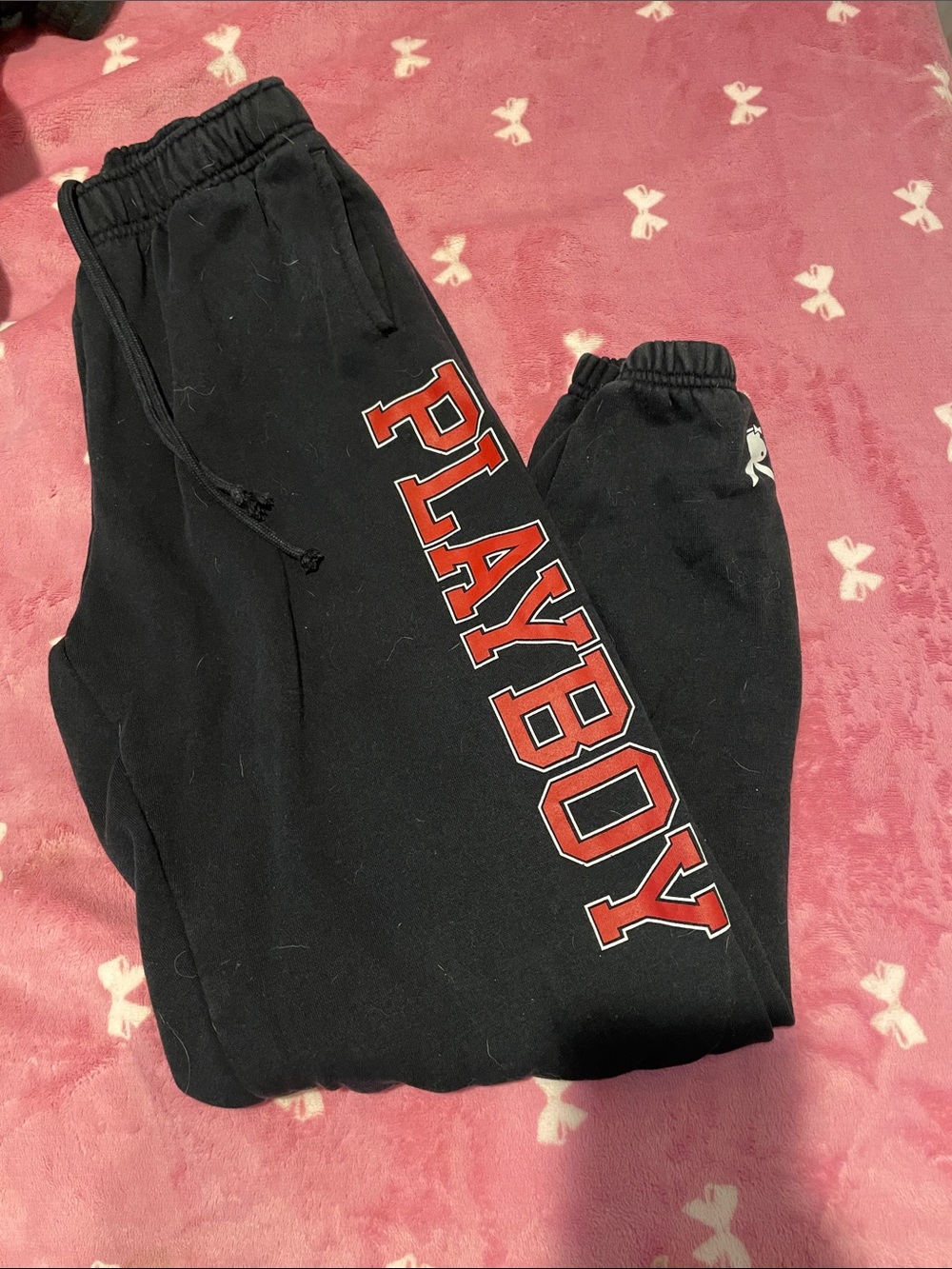 PLAYBOY Black Sweatpants with Red Logo Print